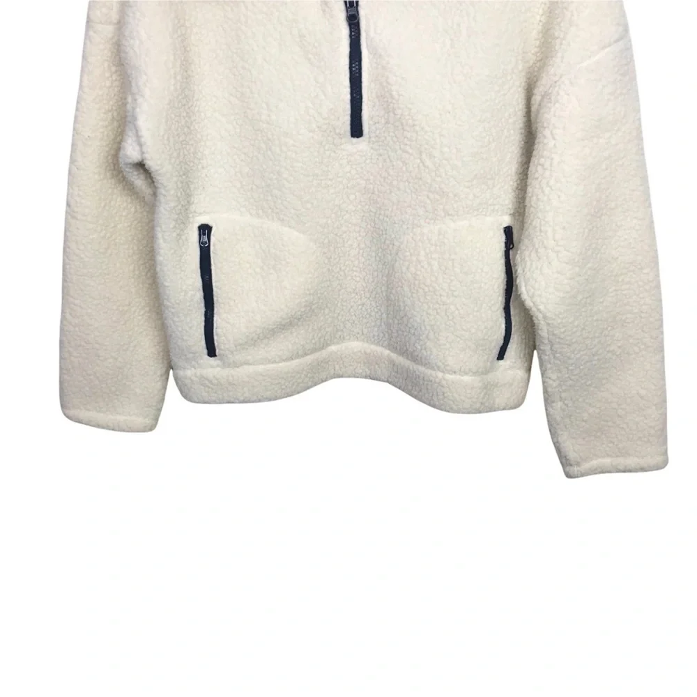 J Crew Ivory Crop Half Zip Polartec Fleece Pullover Sweater